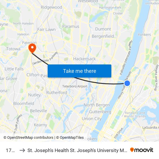 175 St to St. Joseph's Health St. Joseph's University Medical Center map