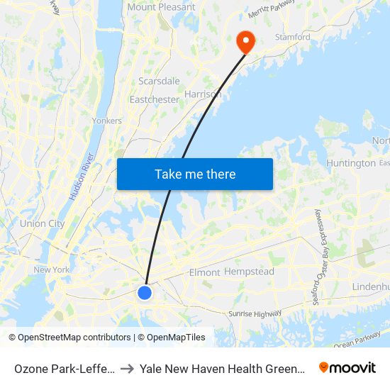 Ozone Park-Lefferts Blvd to Yale New Haven Health Greenwich Hospital map