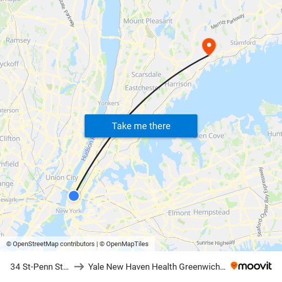 34 St-Penn Station to Yale New Haven Health Greenwich Hospital map