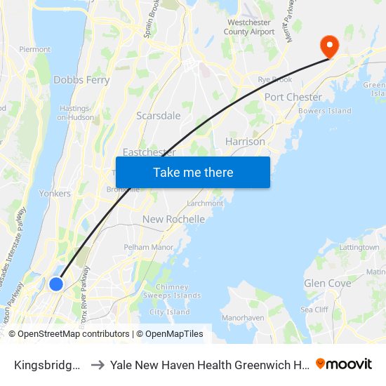 Kingsbridge Rd to Yale New Haven Health Greenwich Hospital map