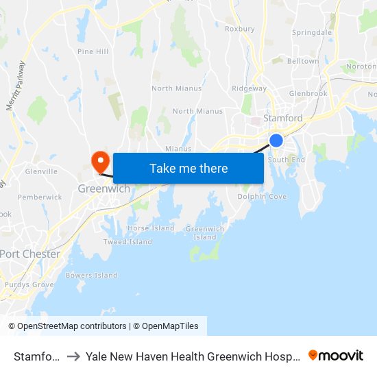 Stamford to Yale New Haven Health Greenwich Hospital map