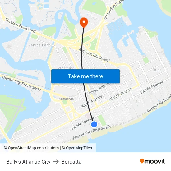 Bally's Atlantic City to Borgatta map