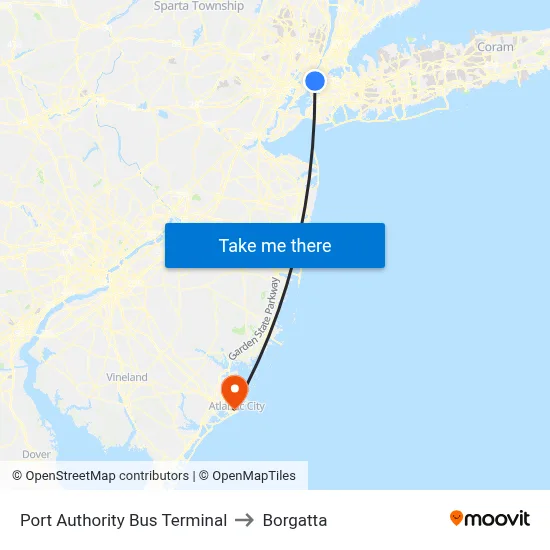 Port Authority Bus Terminal to Borgatta map