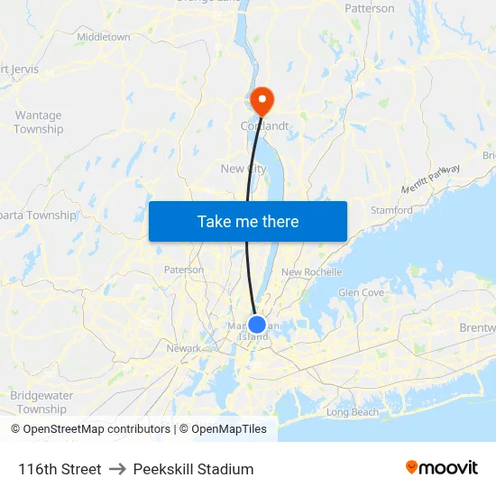 116th Street to Peekskill Stadium map