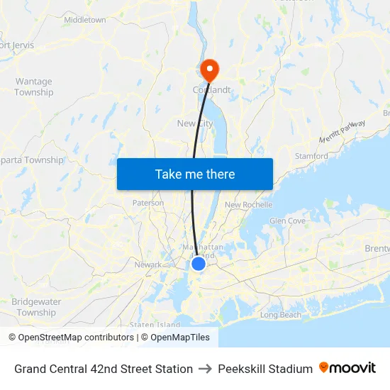 Grand Central 42nd Street Station to Peekskill Stadium map