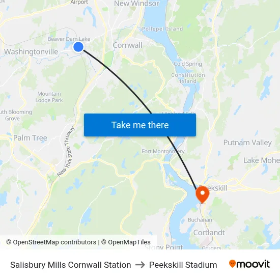 Salisbury Mills Cornwall Station to Peekskill Stadium map
