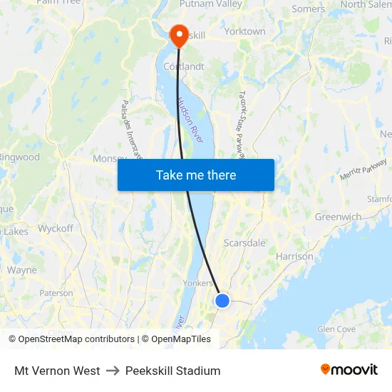 Mt Vernon West to Peekskill Stadium map