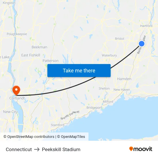 Connecticut to Peekskill Stadium map