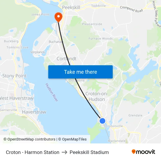 Croton - Harmon Station to Peekskill Stadium map