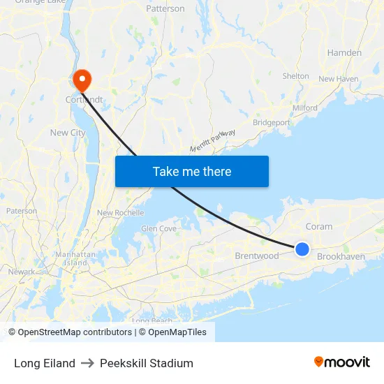 Long Eiland to Peekskill Stadium map