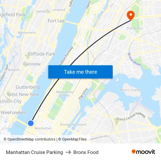 Manhattan Cruise Parking to Bronx Food map