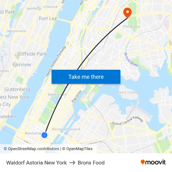 Waldorf Astoria New York to Bronx Food map