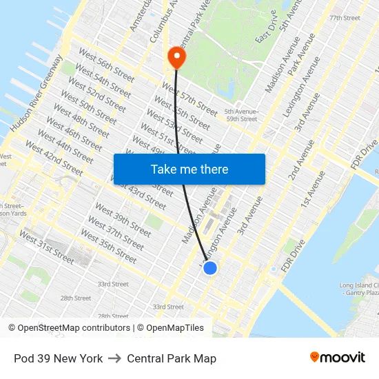 Pod 39 New York to Central Park Map map