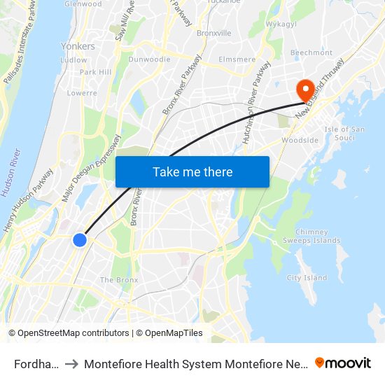 Fordham Rd to Montefiore Health System Montefiore New Rochelle Hospital map