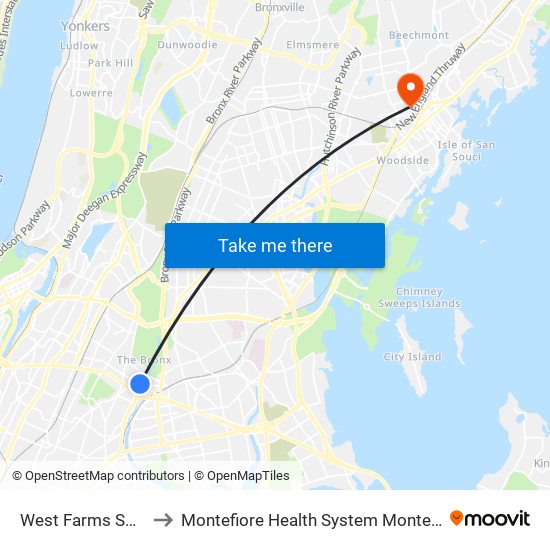 West Farms Sq-E Tremont Av to Montefiore Health System Montefiore New Rochelle Hospital map