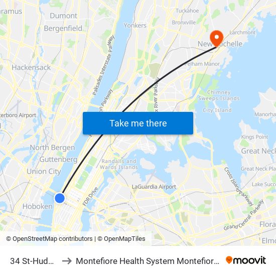 34 St-Hudson Yards to Montefiore Health System Montefiore New Rochelle Hospital map