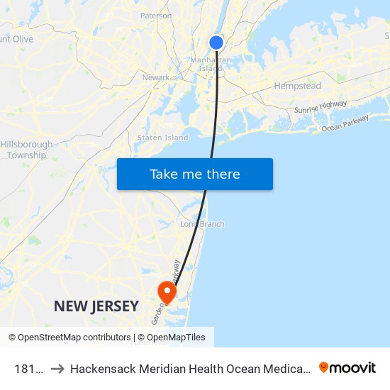 181 St to Hackensack Meridian Health Ocean Medical Center map