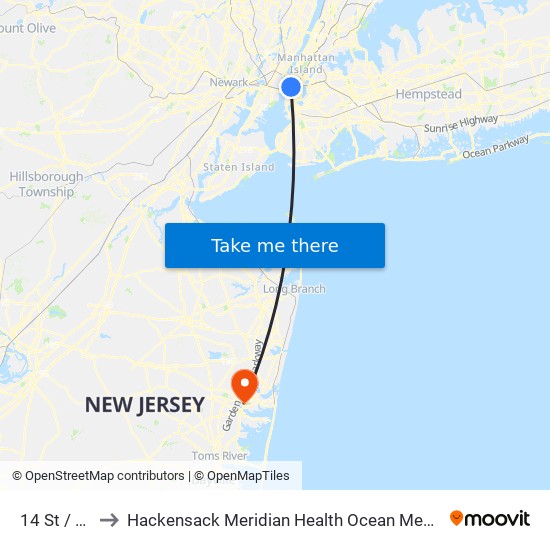 14 St / 8 Av to Hackensack Meridian Health Ocean Medical Center map
