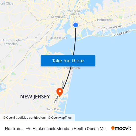 Nostrand Av to Hackensack Meridian Health Ocean Medical Center map