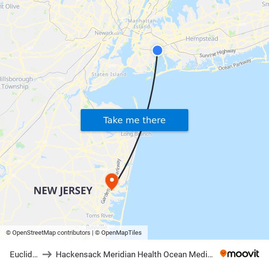 Euclid Av to Hackensack Meridian Health Ocean Medical Center map