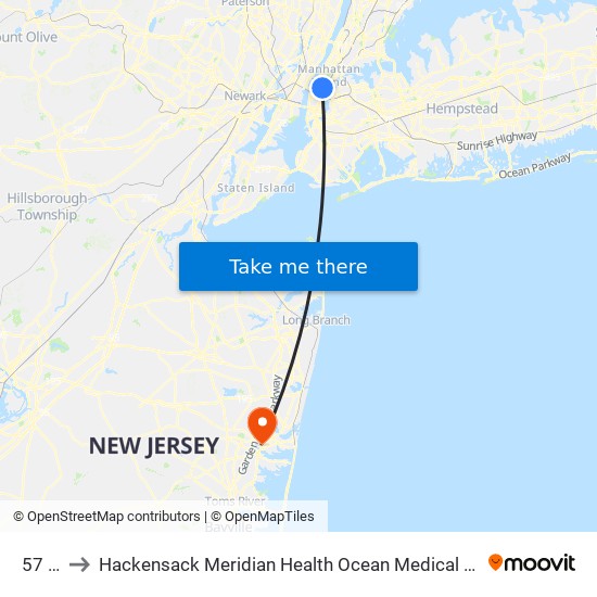 57 St to Hackensack Meridian Health Ocean Medical Center map