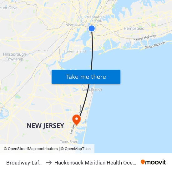 Broadway-Lafayette St to Hackensack Meridian Health Ocean Medical Center map