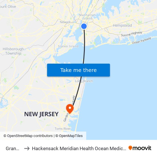 Grand St to Hackensack Meridian Health Ocean Medical Center map