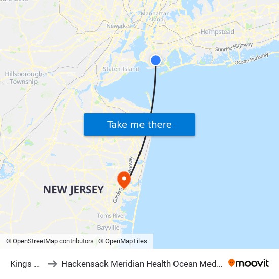 Kings Hwy to Hackensack Meridian Health Ocean Medical Center map