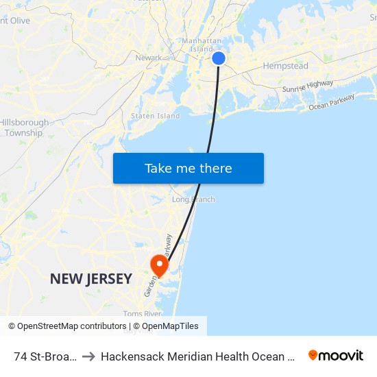 74 St-Broadway to Hackensack Meridian Health Ocean Medical Center map