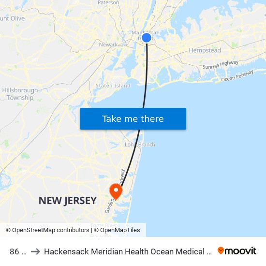 86 St to Hackensack Meridian Health Ocean Medical Center map