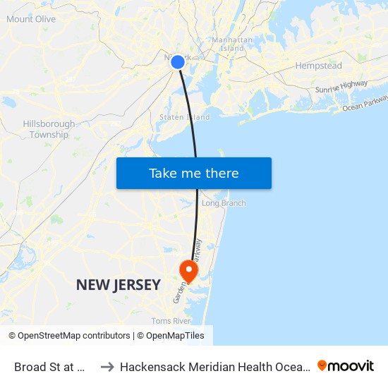 Broad St at Market St to Hackensack Meridian Health Ocean Medical Center map