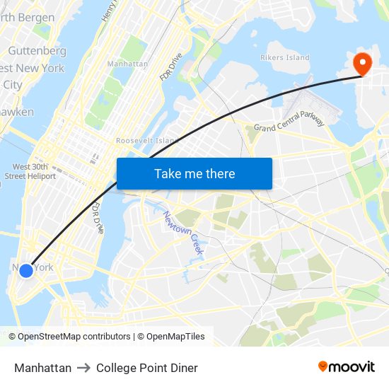 Manhattan to College Point Diner map