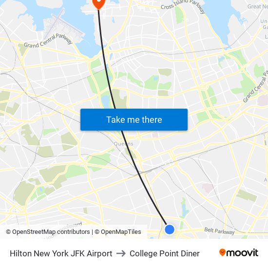 Hilton New York JFK Airport to College Point Diner map