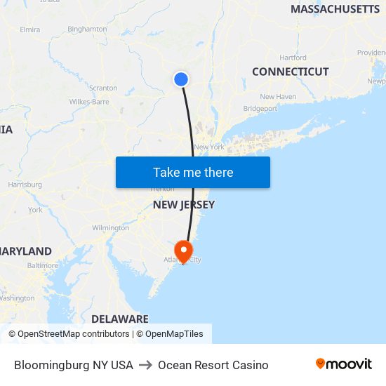 Bloomingburg NY USA to Ocean Resort Casino map