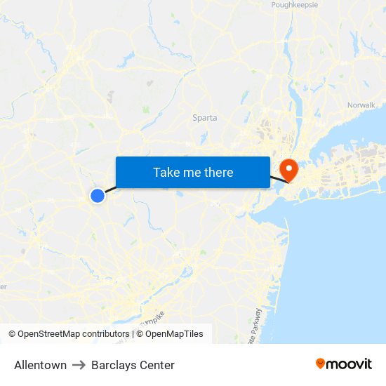 Allentown to Barclays Center map
