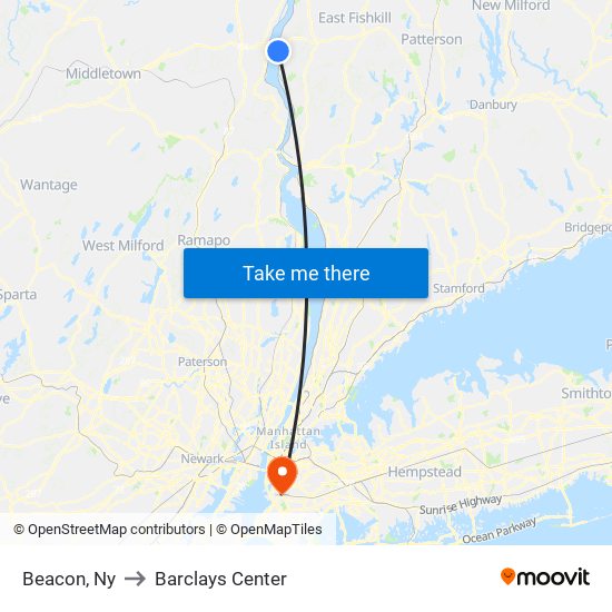Beacon, Ny to Barclays Center map