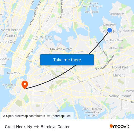 Great Neck, Ny to Barclays Center map