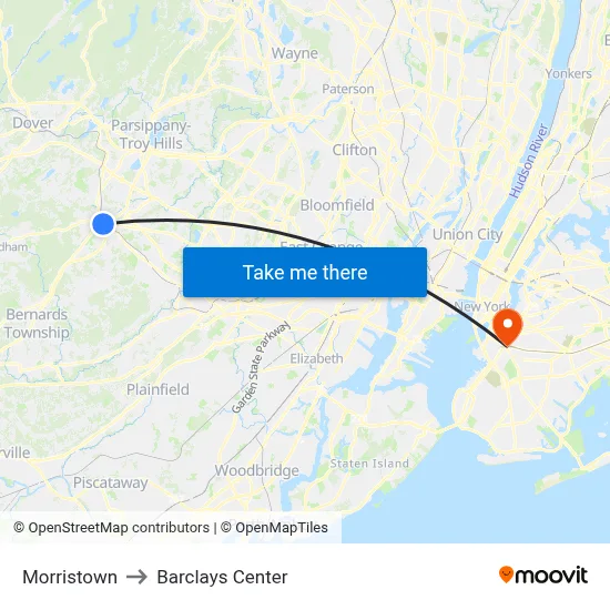 Morristown to Barclays Center map