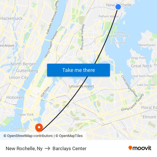 New Rochelle, Ny to Barclays Center map