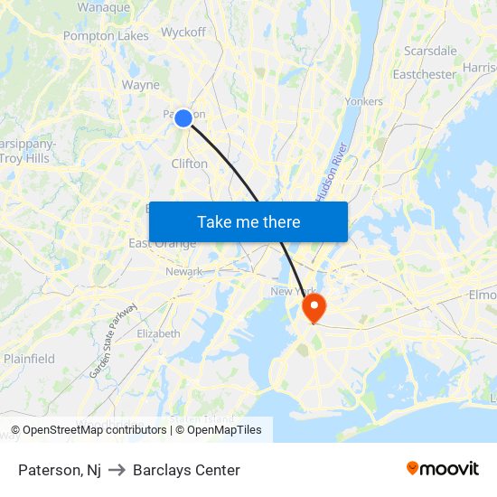 Paterson, Nj to Barclays Center map