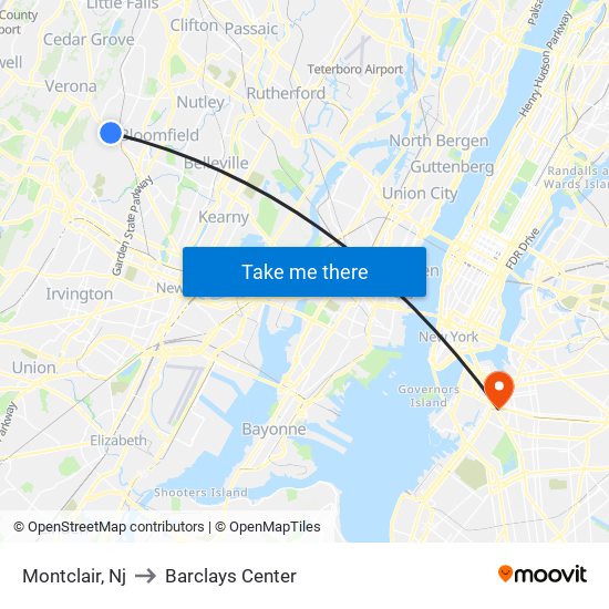 Montclair, Nj to Barclays Center map