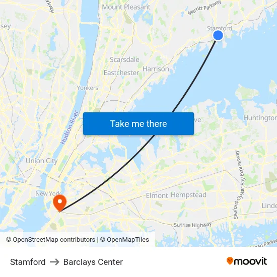 Stamford to Barclays Center map