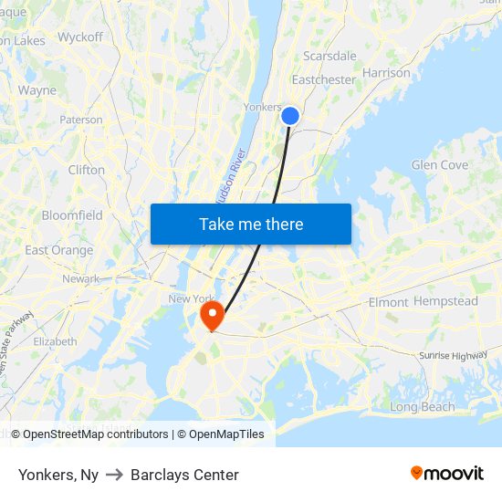 Yonkers, Ny to Barclays Center map