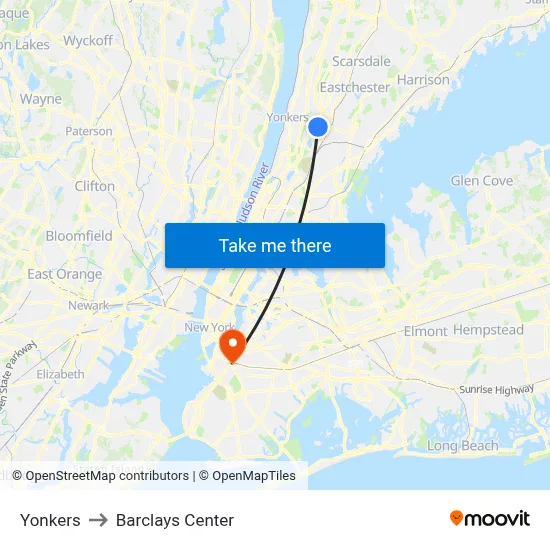 Yonkers to Barclays Center map