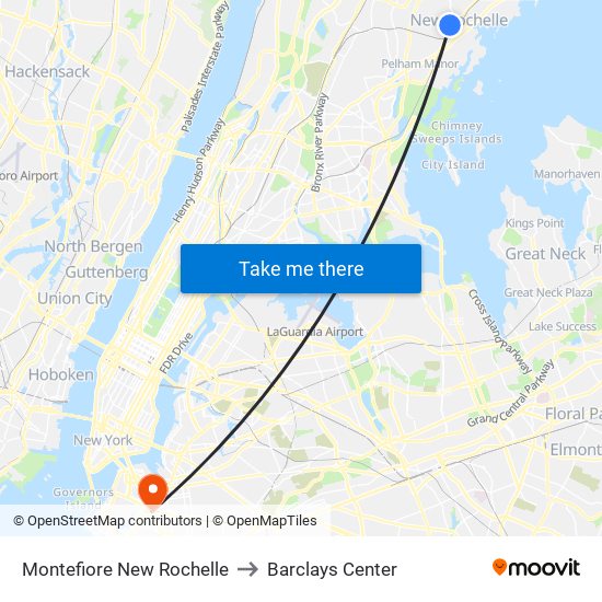 Montefiore New Rochelle to Barclays Center map