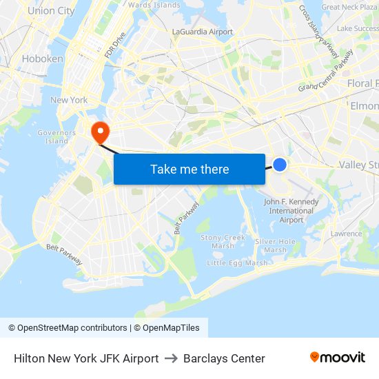 Hilton New York JFK Airport to Barclays Center map