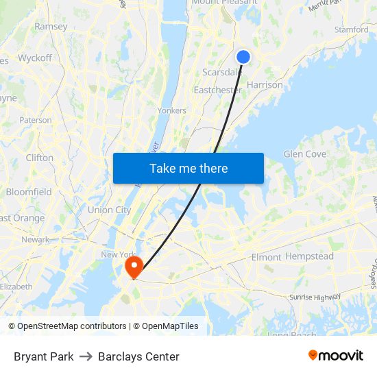 Bryant Park to Barclays Center map