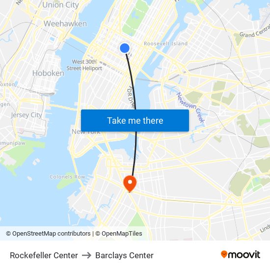 Rockefeller Center to Barclays Center map