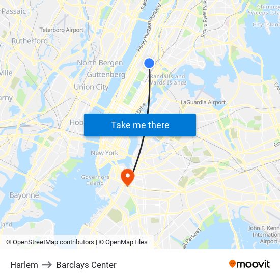 Harlem to Barclays Center map