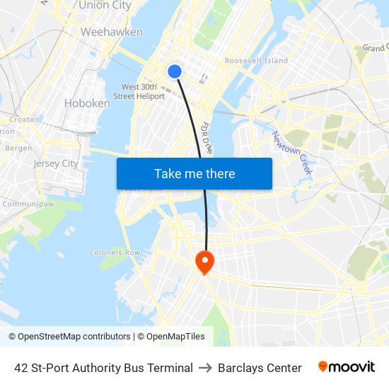 42 St-Port Authority Bus Terminal to Barclays Center map